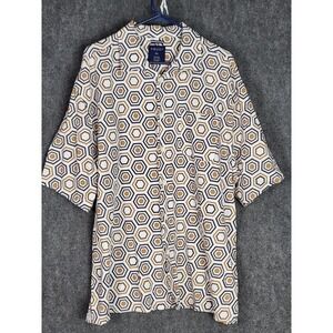 TRUST Mens 2XL Short Sleeve‎ Button Up Shirt Geometric Linen Blend Casual Travel